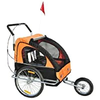 Los mejores  - Remolque para Niños DOS PLAZAS con Amortiguadores Carro para Bicicleta CON BARRA INCLUIDA y Kit de Footing COLOR NARANJA…